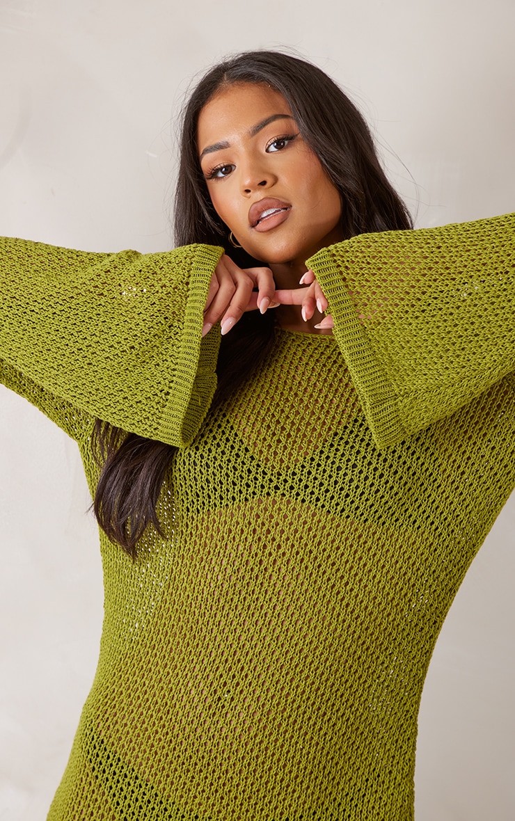 Tall Olive Long Sleeve Knitted Mini Dress PrettyLittleThing USA