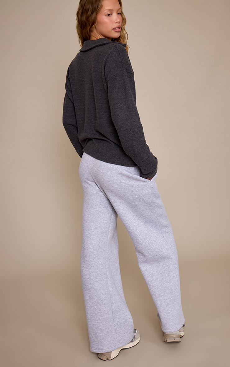 Grey Marl Fold Over Waist Wide Leg Sweatpants image 3