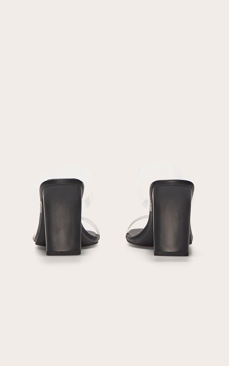 Black Pu Square Toe Perspex Straps High Thin Block Heeled Mules image 4