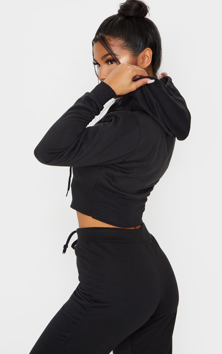 Black Zip Up Bustier Cropped Hoodie | Athleisure