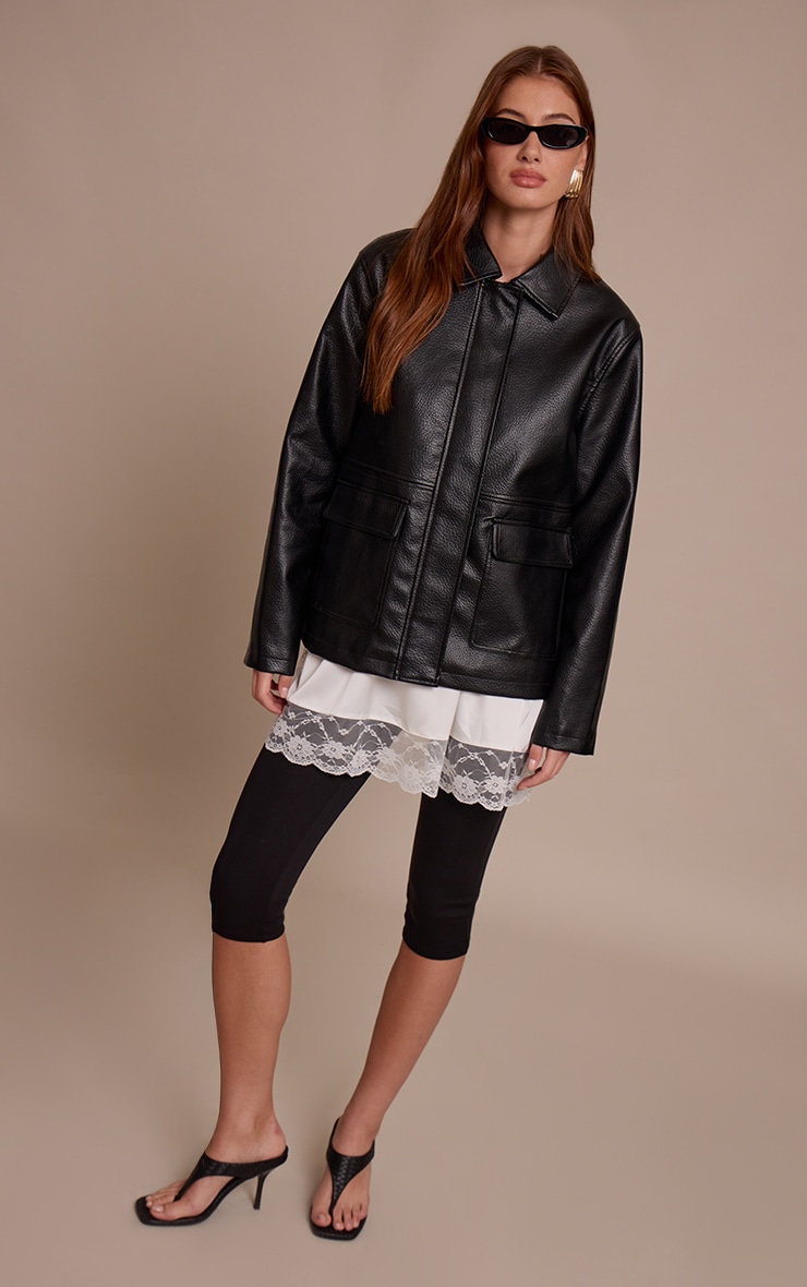 Black Faux Leather Oversized Jacket image 3