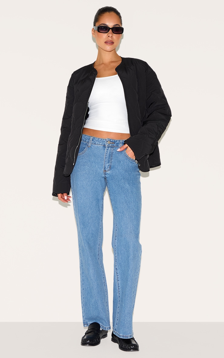 Black Zip Up Quilted Jacket image 3