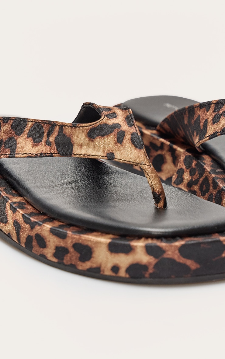Leopard Satin Round Toe Thong Flatform Sandals image 4