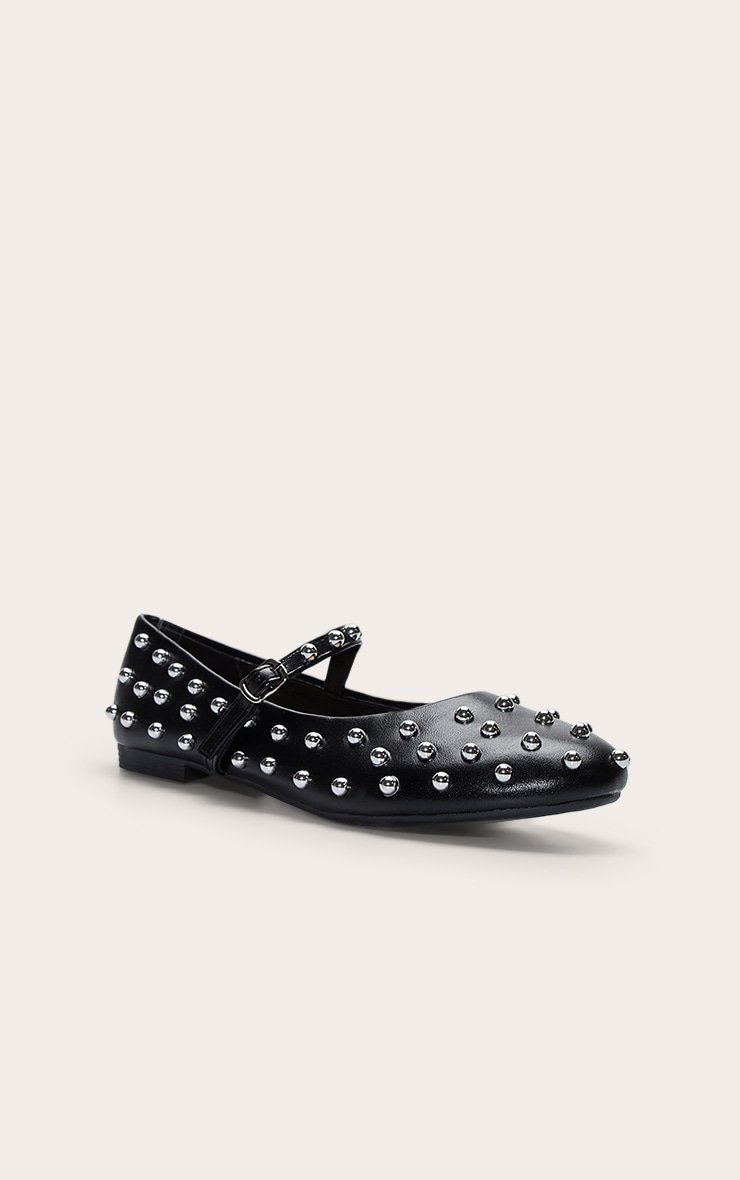 Black Leather Ballet Pump With Stud Detail image 5