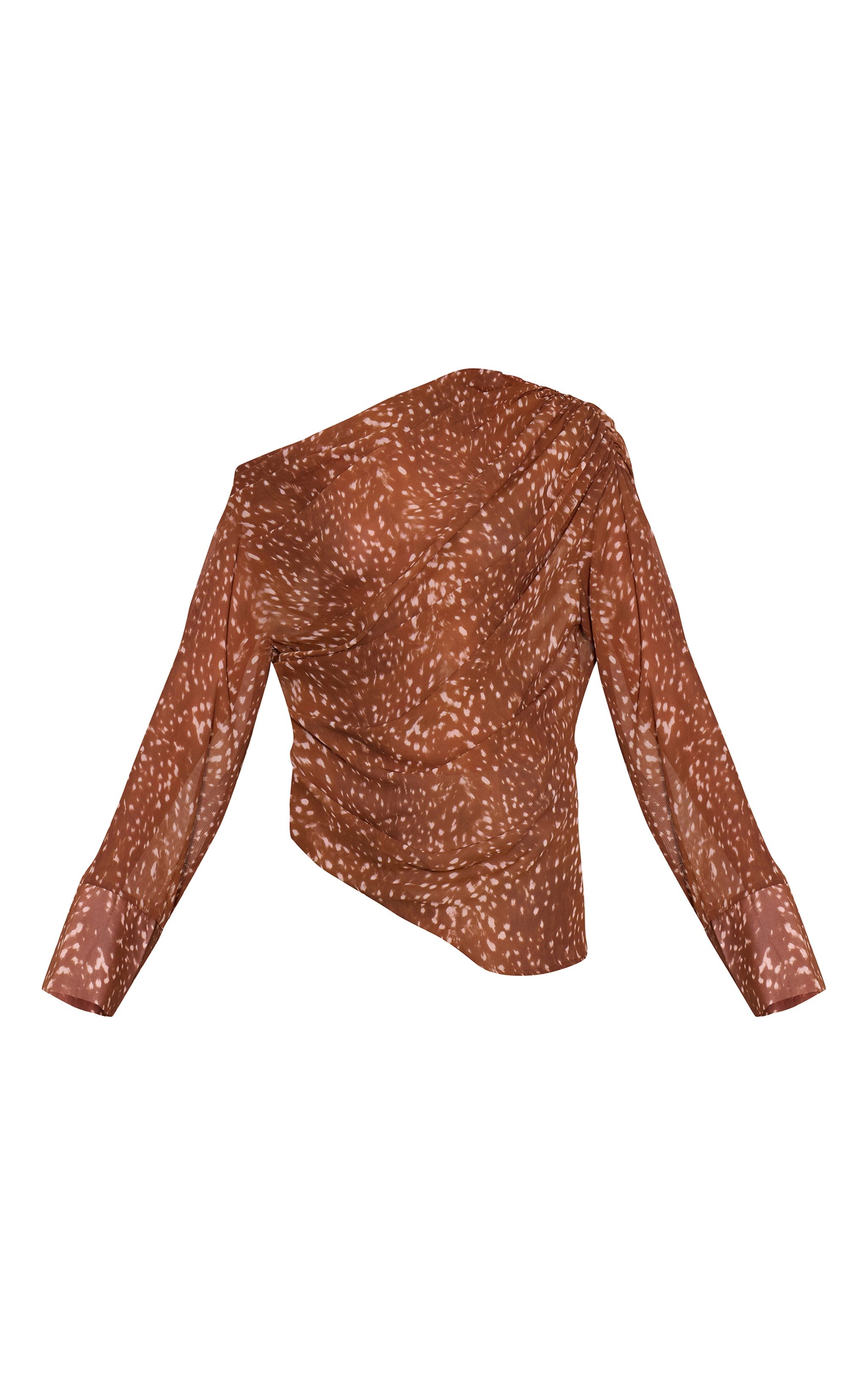 Brown Abstract Printed Chiffon Drape Top image 5