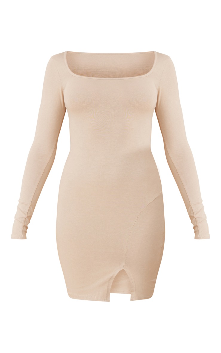 Moss Sand Cotton Square Neck Split Bodycon Dress image 5