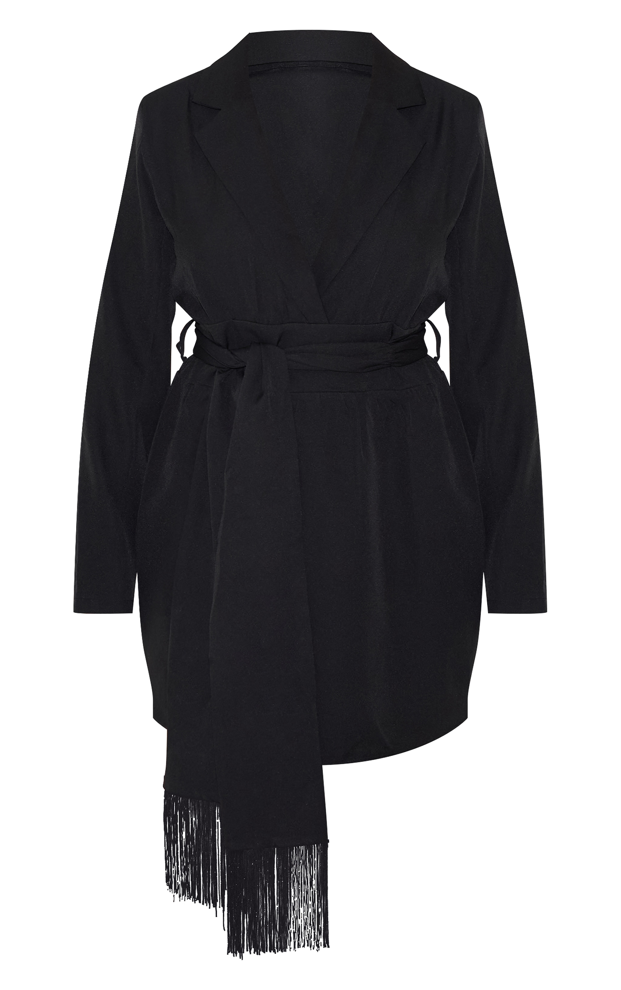 Plus Black Wrap Front Tassel Belted Dress image 5