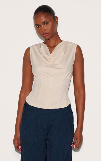 Corset tissé beige à col bénitier