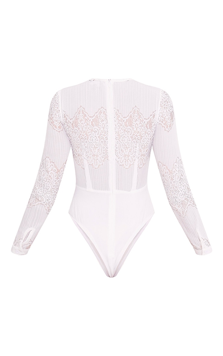 Elousia Cream Lace Longsleeved Thong Bodysuit PrettyLittleThing USA