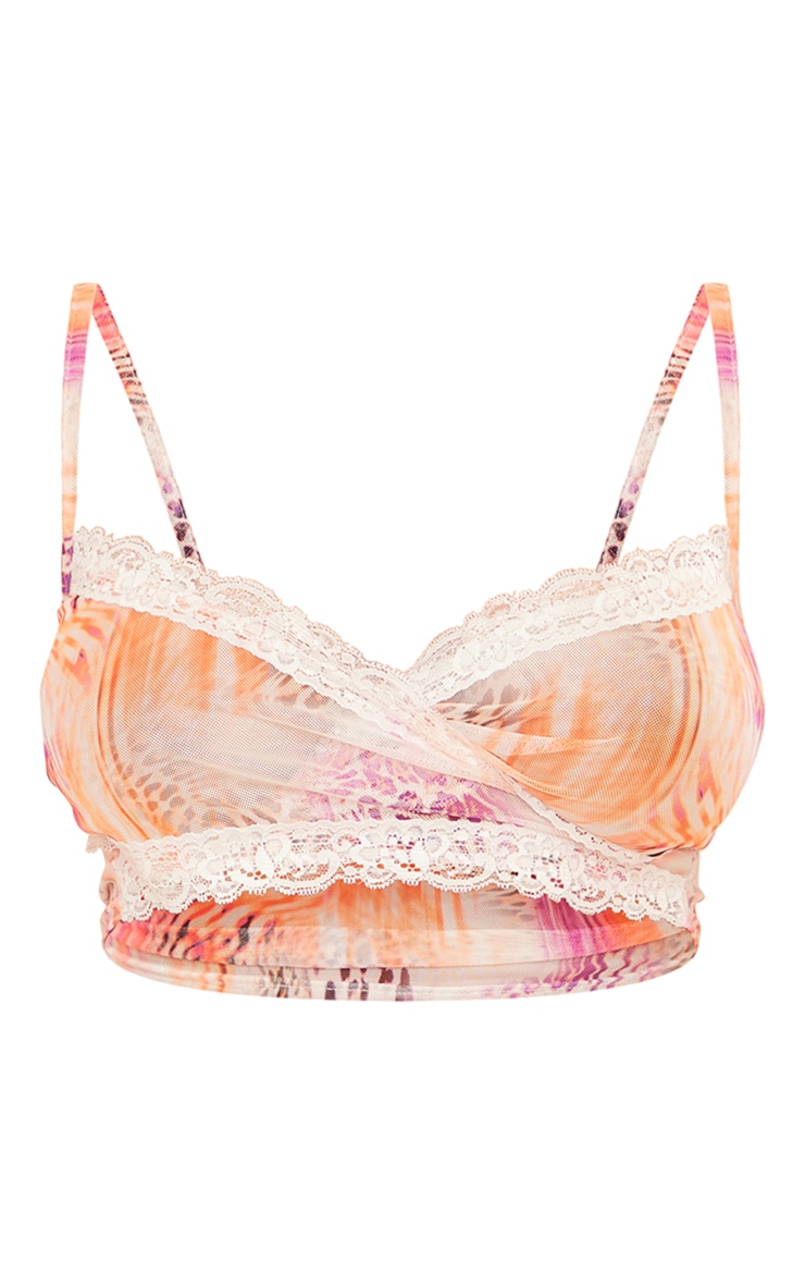 Shape Orange Printed Mesh Lace Edge Strappy Top image 5