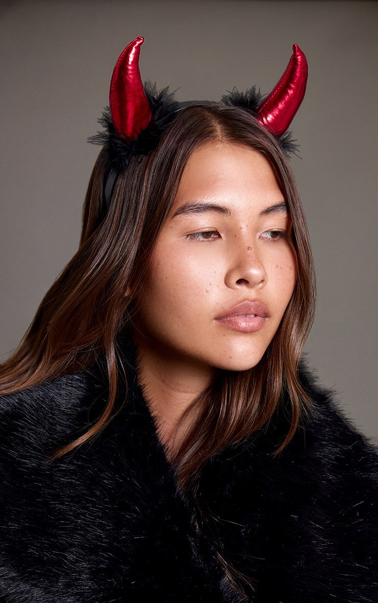 Red Fluffy Devil Horns Headband image 1