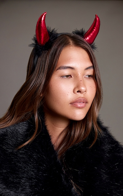 Red Fluffy Devil Horns Headband
