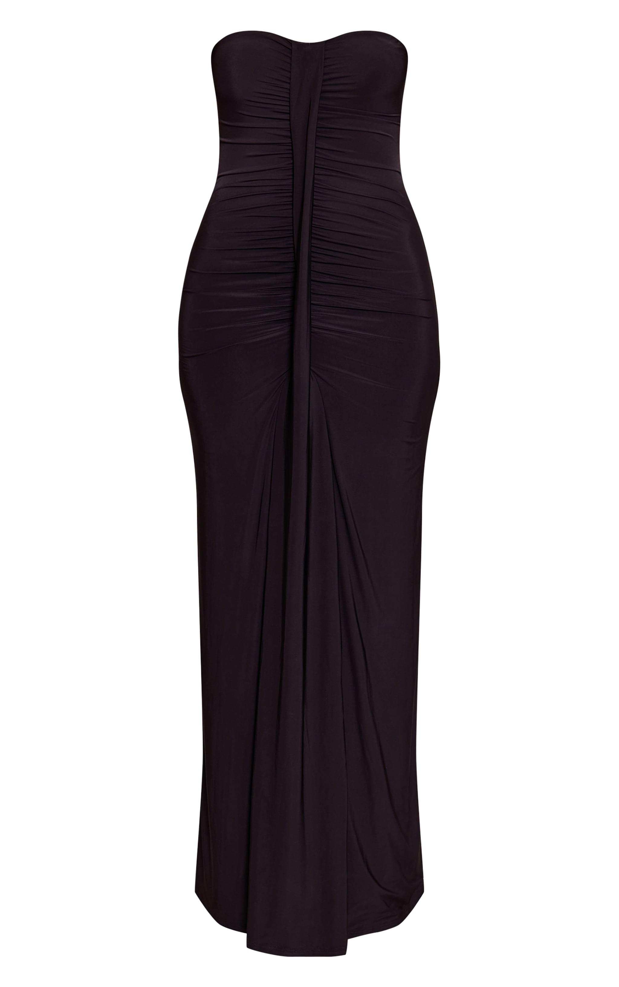 Black Ruched Drape Detail Slinky Maxi Dress image 5