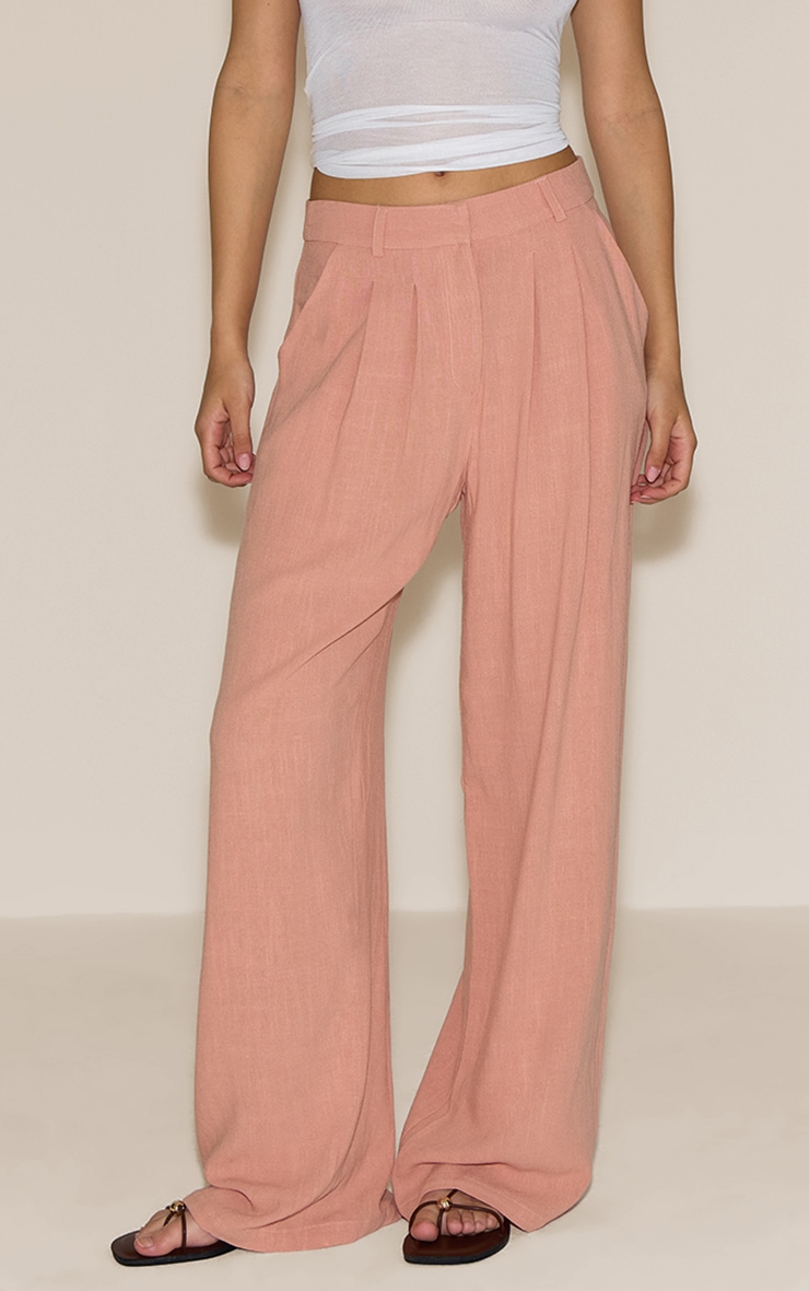 Pantalon de tailleur ample en effet lin pêche image 2
