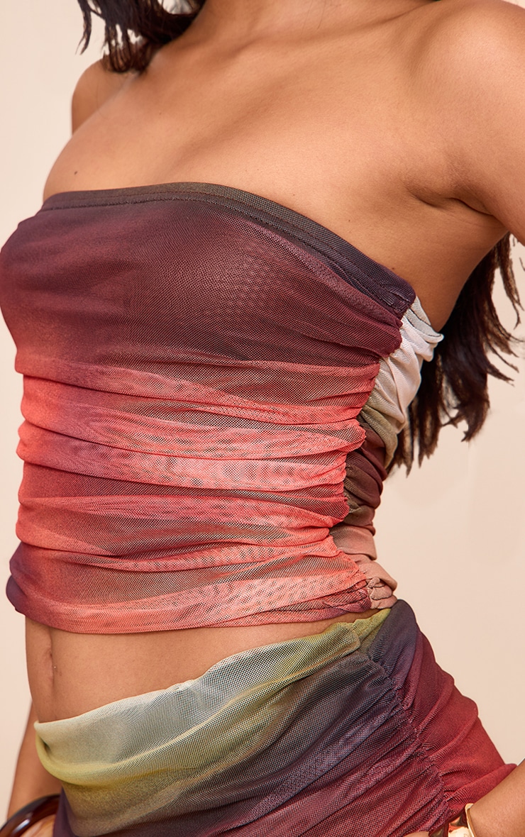 Orange Abstract Print Chiffon Mesh Bandeau Top image 4