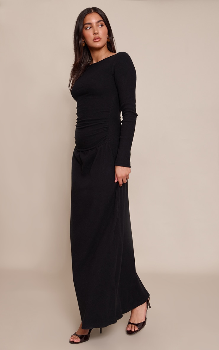 Black Long Sleeve Drop Hem Maxi Dress image 3