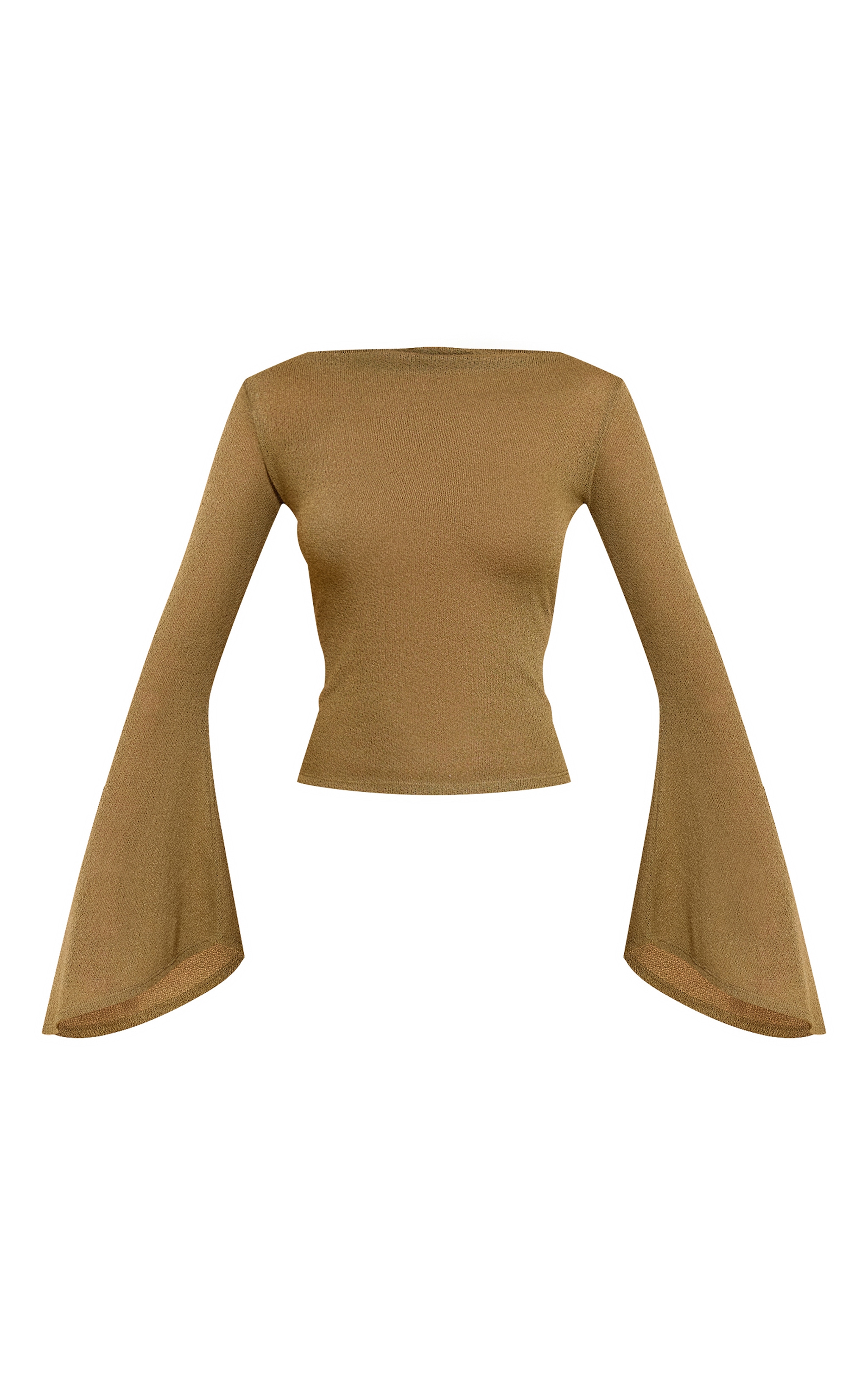 Olive Textured Flute Sleeve Long Sleeve Top image 5