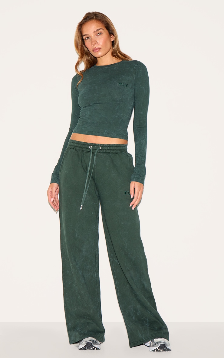 PRETTYLITTLETHING Forest Green Washed Longline Cotton Long Sleeve Fitted T-shirt image 3