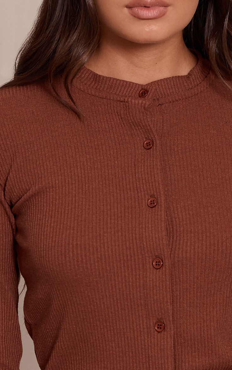 Chocolate Rib Long Sleeve Button Up Fitted Cardigan  image 4