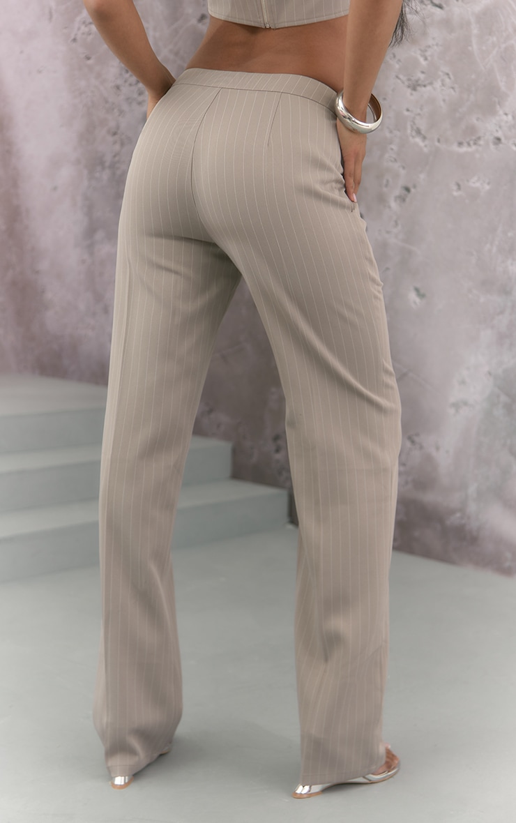 Grey Pinstripe Tailored Straight Leg Pants image 3