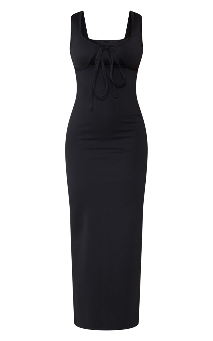 Black Scuba Halterneck Thick Strap Maxi Dress image 5