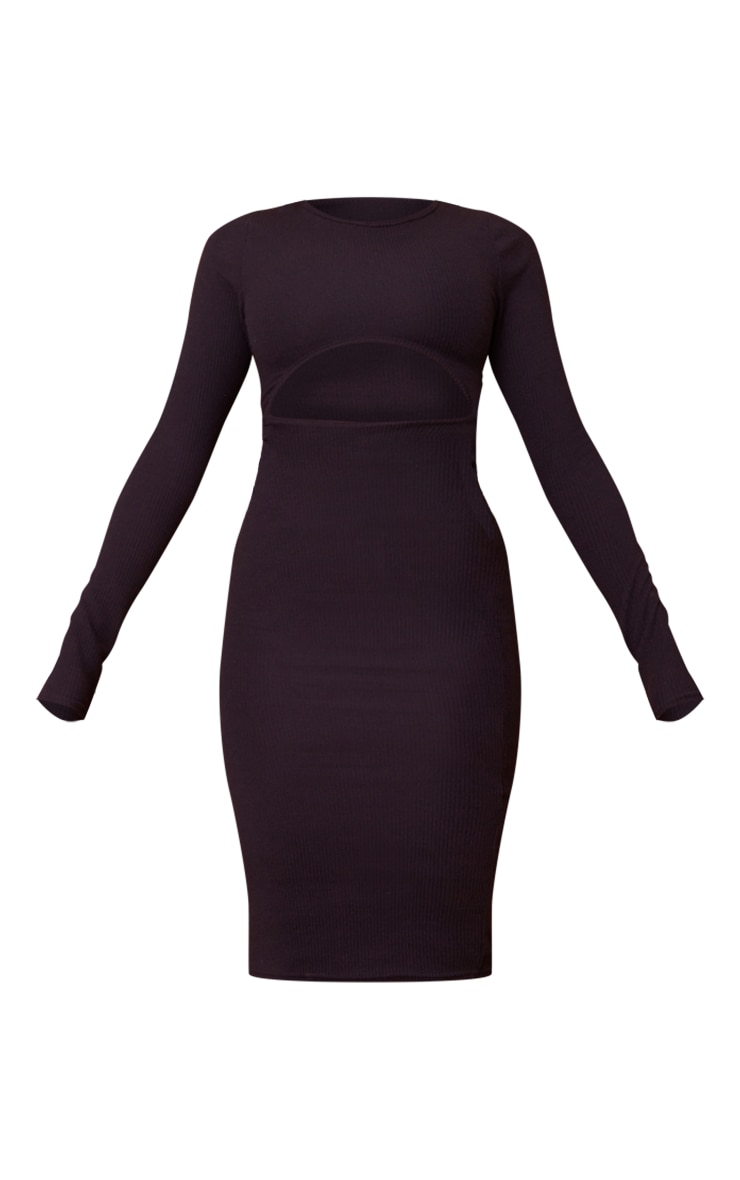Petite Black Long Sleeve Cut Out Ribbed Dress image 5