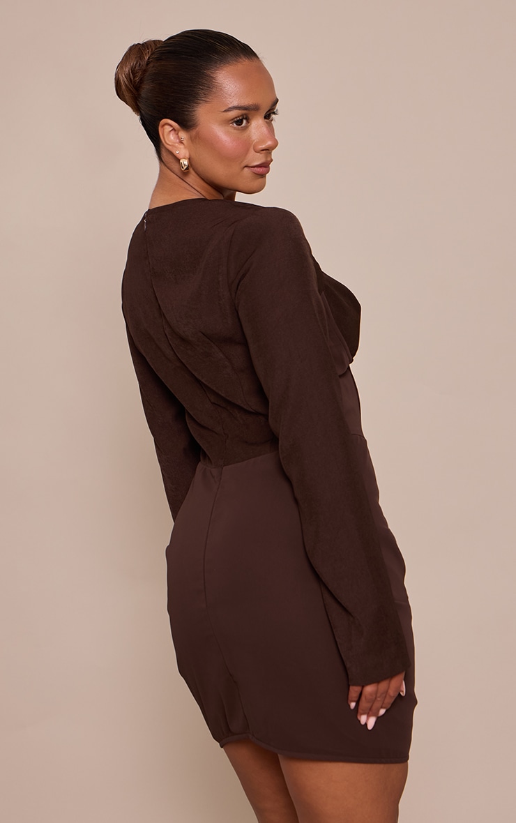 Shape Chocolate Mesh Insert Corseted Ruched Side Mini Dress image 2