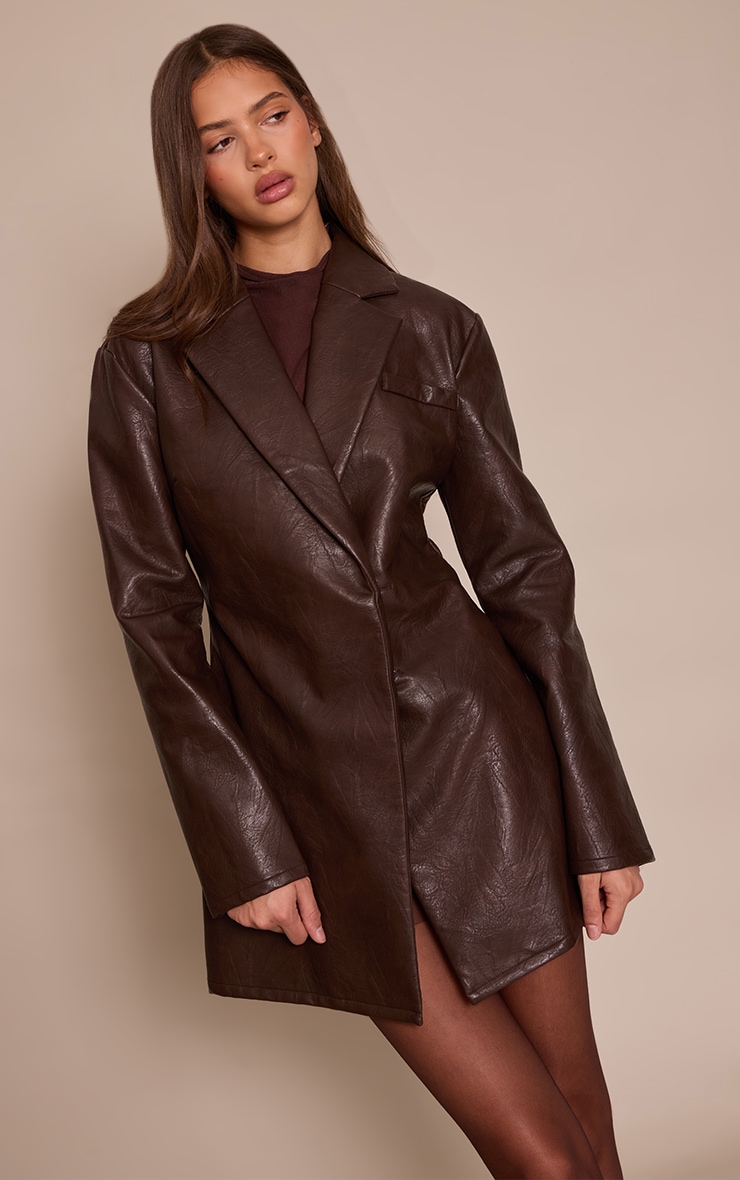 Brown Croc Faux Leather Blazer Dress image 1