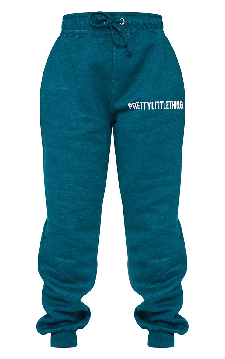 PRETTYLITTLETHING Logo Teal High Waisted Cuffed Joggers image 5