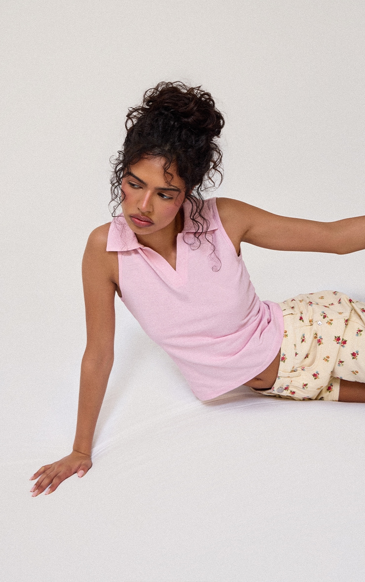 Pink Collared Sleeveless Top