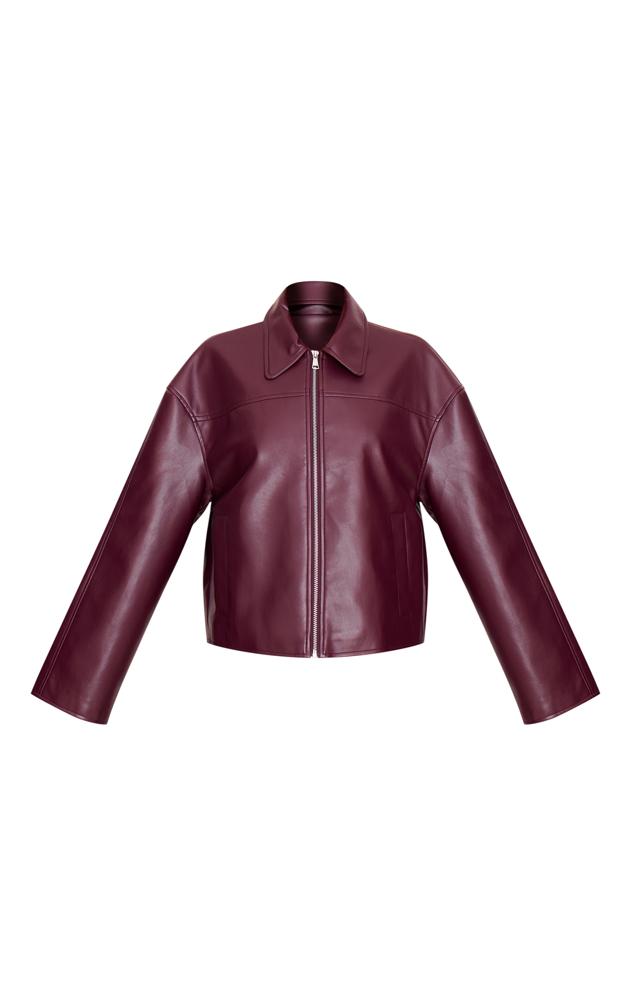 Burgundy Zip Through Pu Jacket image 5