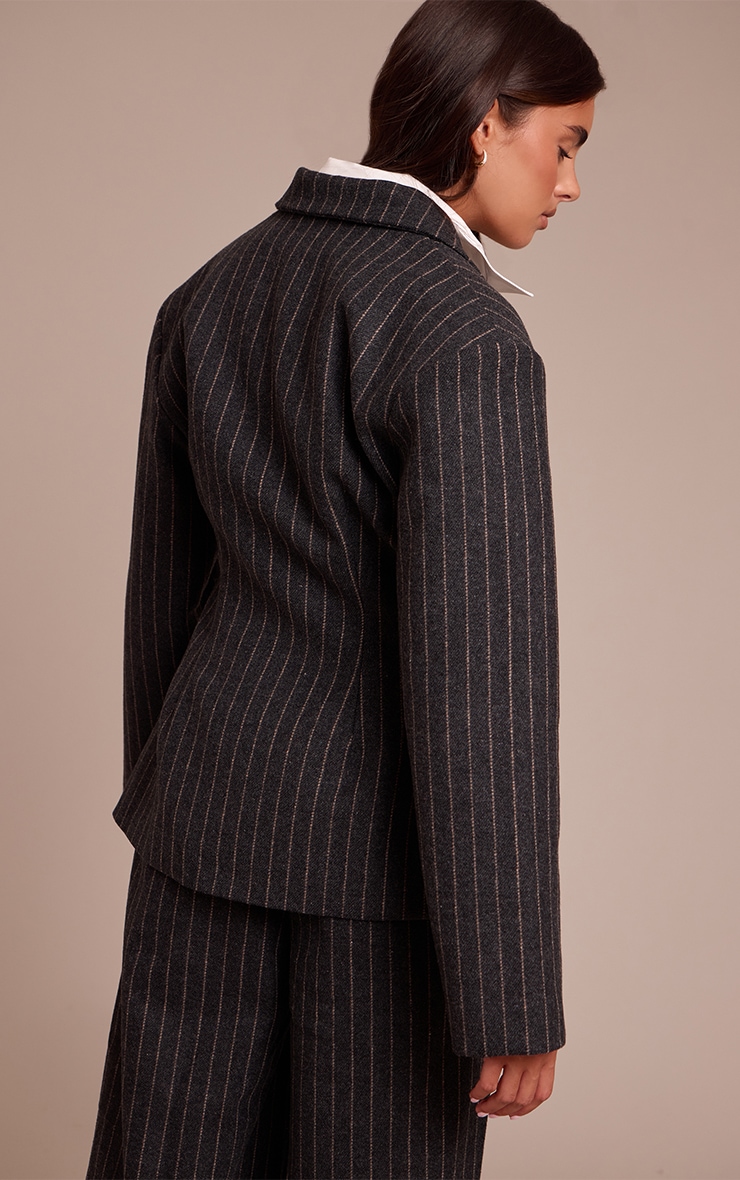 Charcoal Grey Brushed Pinstripe Cinched Waist Blazer image 2