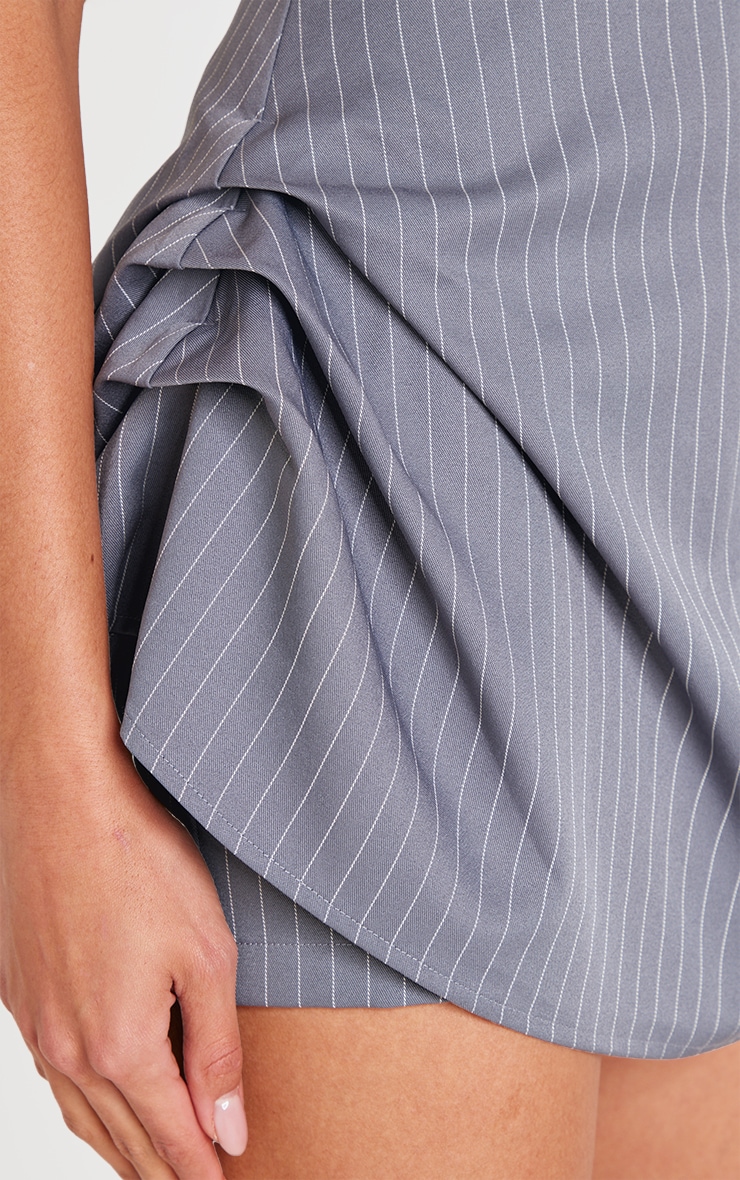 Charcoal Pinstripe Woven Bandeau Ruched Side Skort Romper image 4