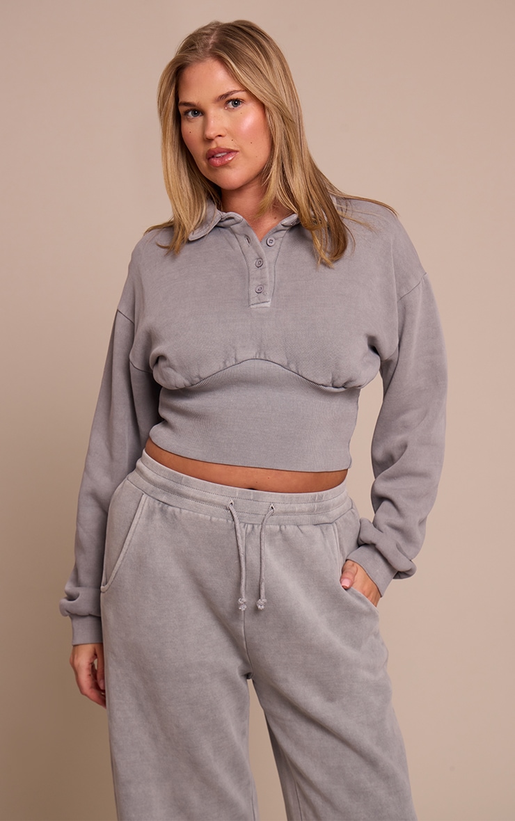 Shape Grey Marl Polo Cinched Waist Sweatshirt image 1