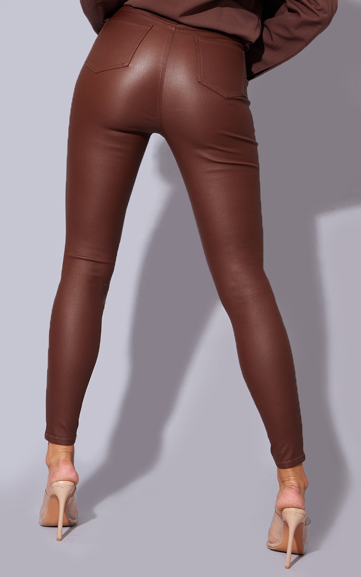 Chocolate 5 Pocket Coated Skinny Jeans image 3