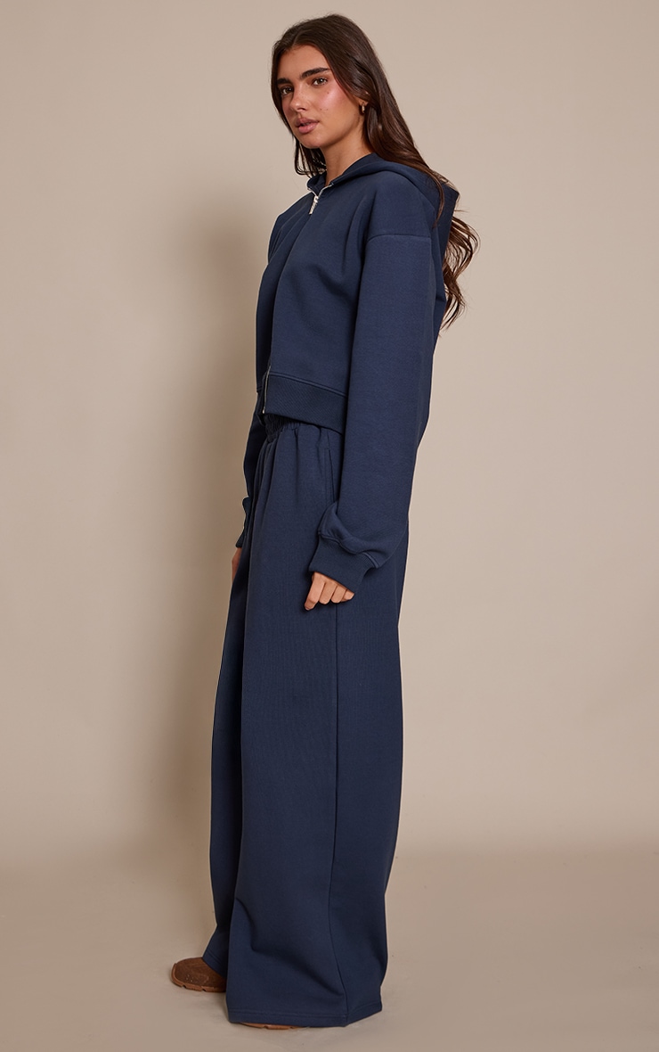 Navy Interlock Extreme Wide Leg Joggers image 2