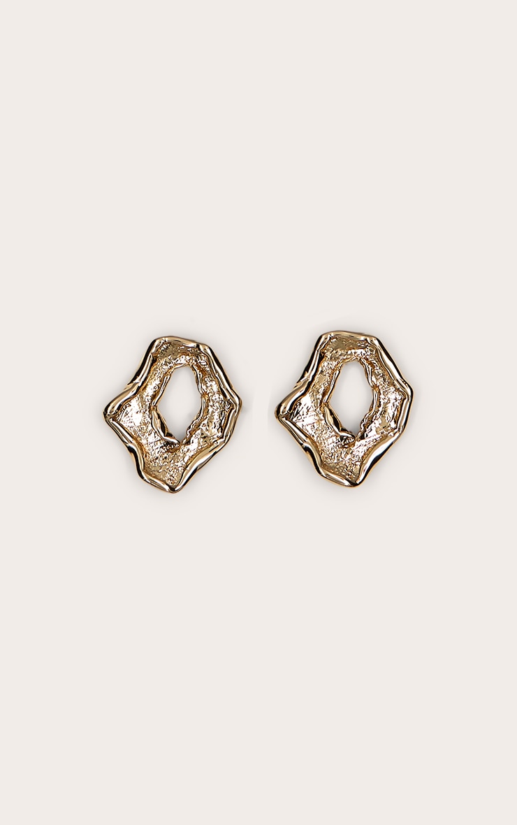 Gold Textured Abstract Circular Earrings image 2