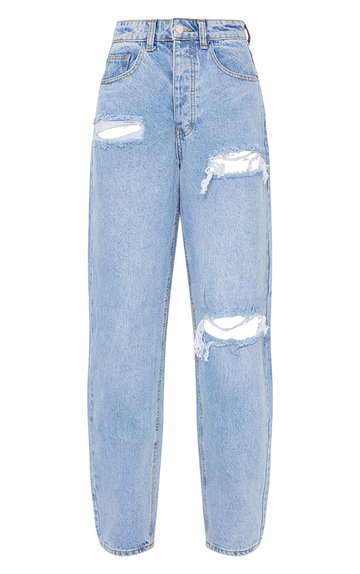 PRETTYLITTLETHING Tall Light Blue Wash Open Knee Boyfriend Jeans image 5