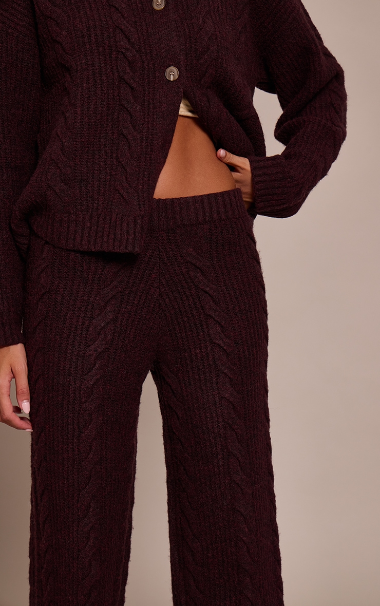 Pantalon en maille tricot torsadée prune chocolat image 4