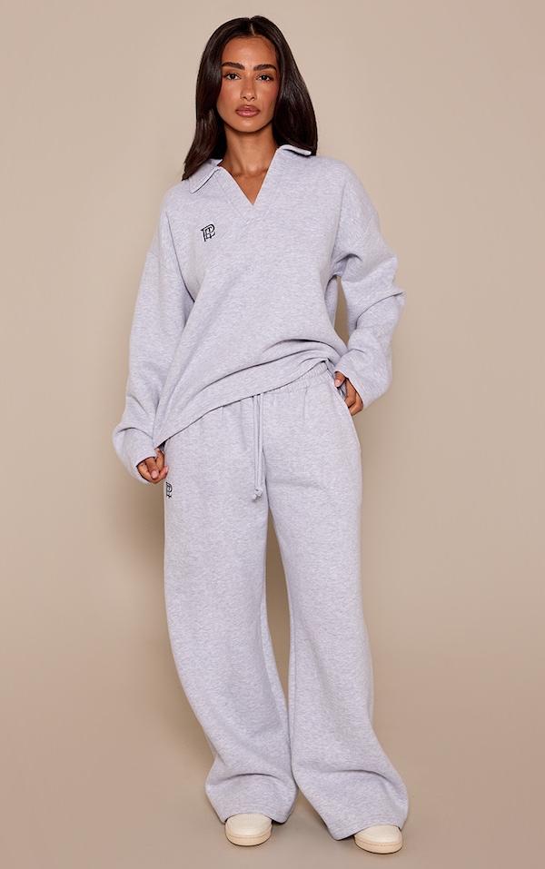 Petite Ash Grey PLT Drawstring Wide Leg Joggers 