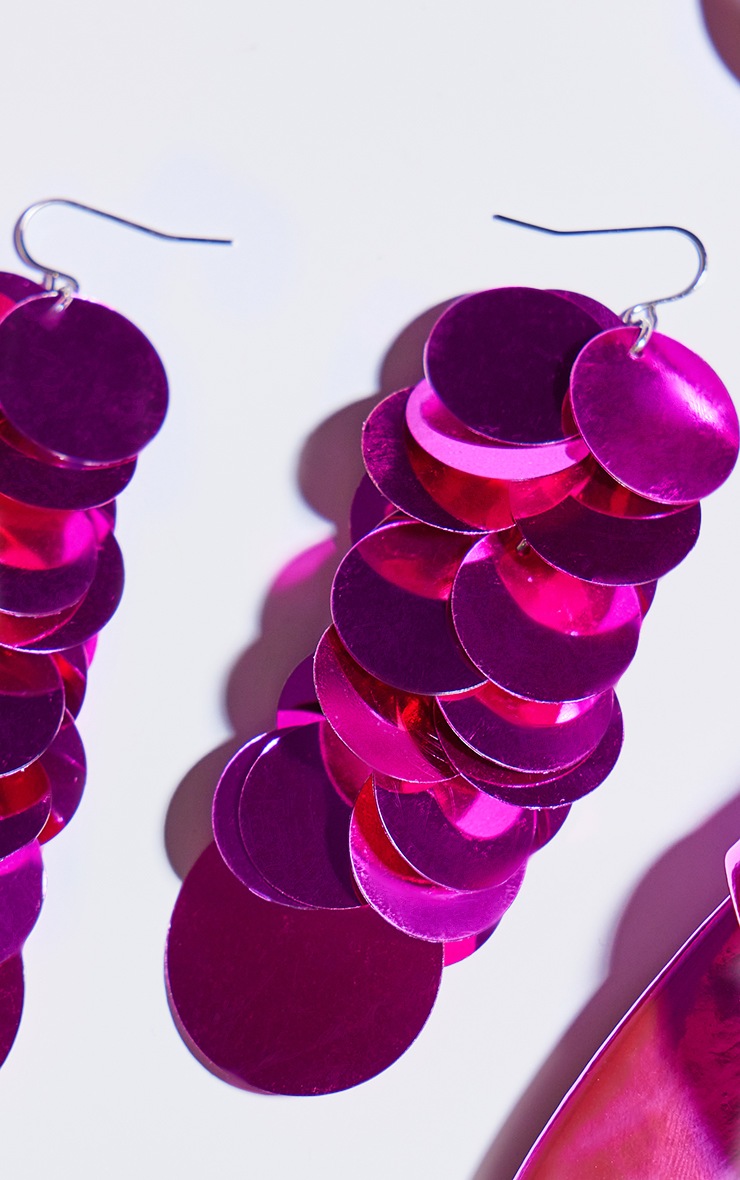 Hot Pink Sequin Drop Statement Earrings image 3