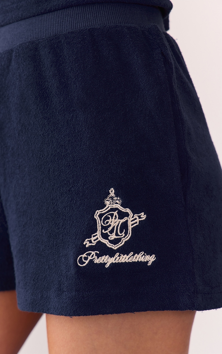 Navy Embroidered Towelling Polo Shorts image 4