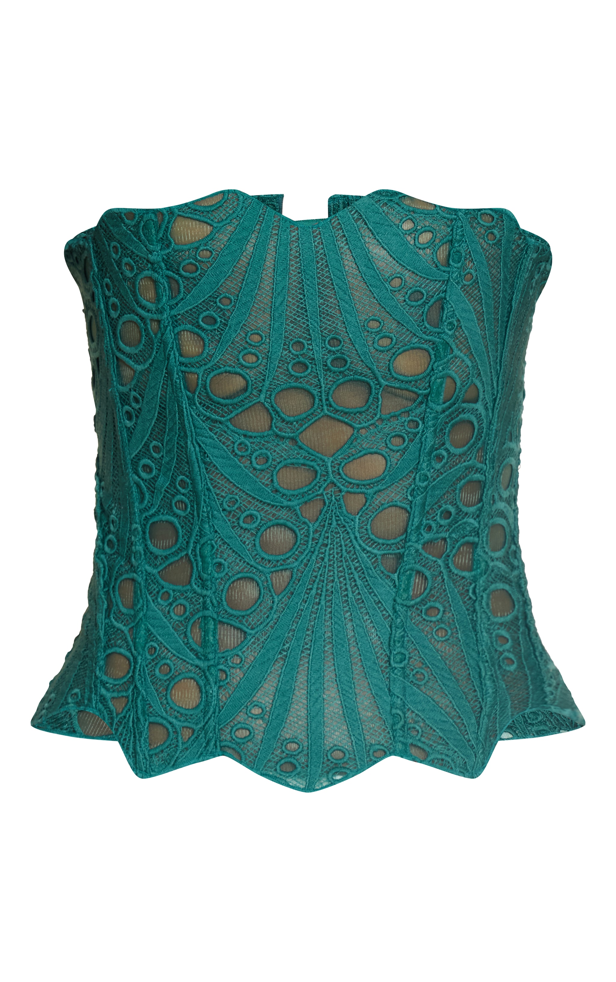 Teal Textured Sheer Floral Lace Corset image 5