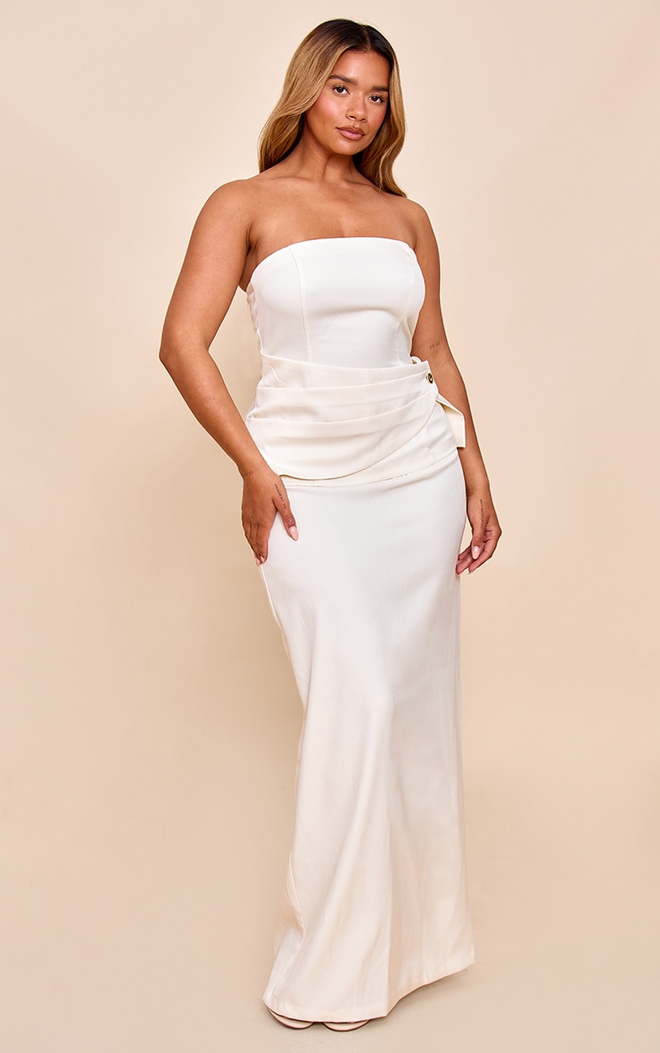 Shape Butter Cream Tailored Bandeau Wrap Over Gold Trim Maxi Dress image 1