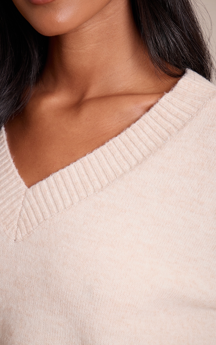 Tall Oatmeal Grey Knit V-neck Sweater image 4