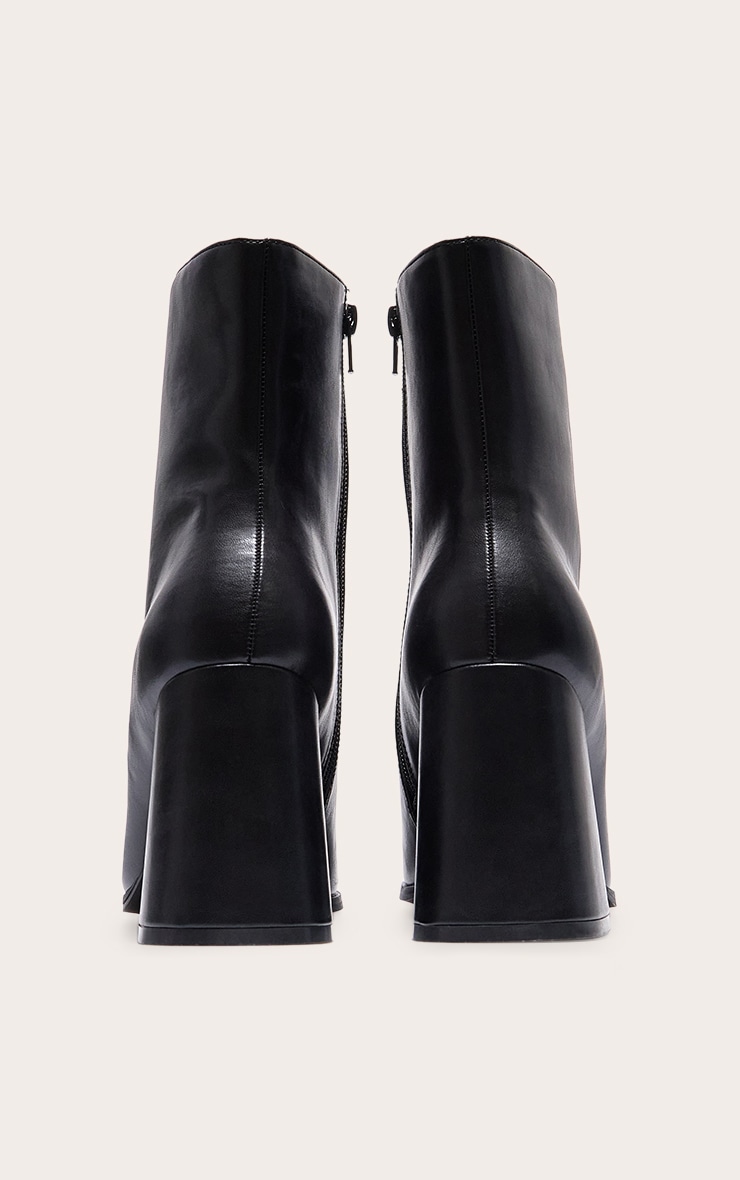 Black Wide Fit Square Toe Block Heeled Ankle Boots