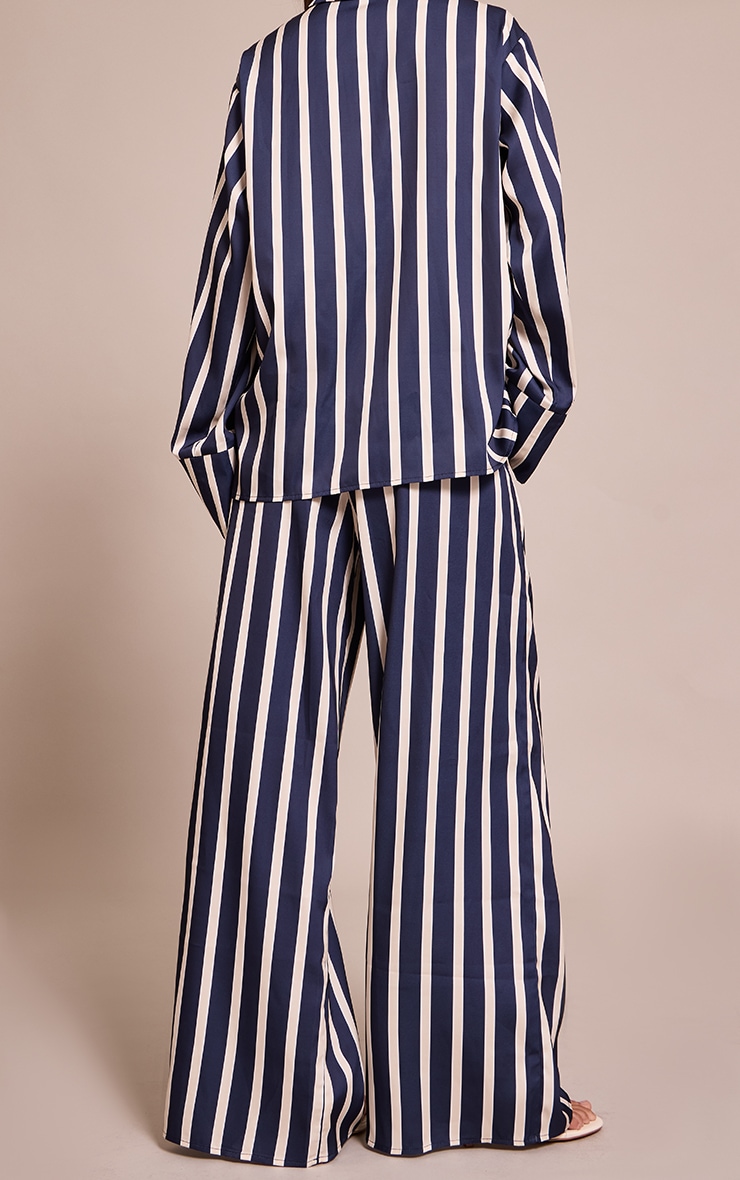 Navy Satin Pinstripe Wide Leg Pants image 3