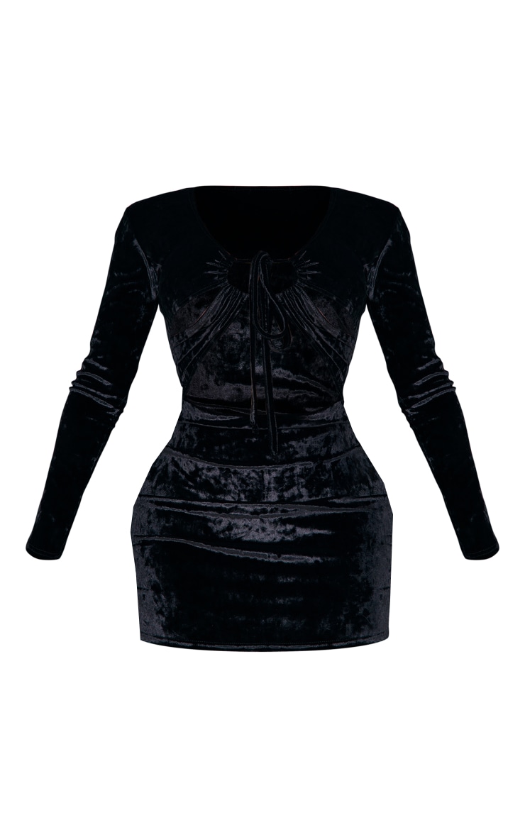 Shape Black Crushed Velvet Tie Front Cut Out Bodycon Dress image 5