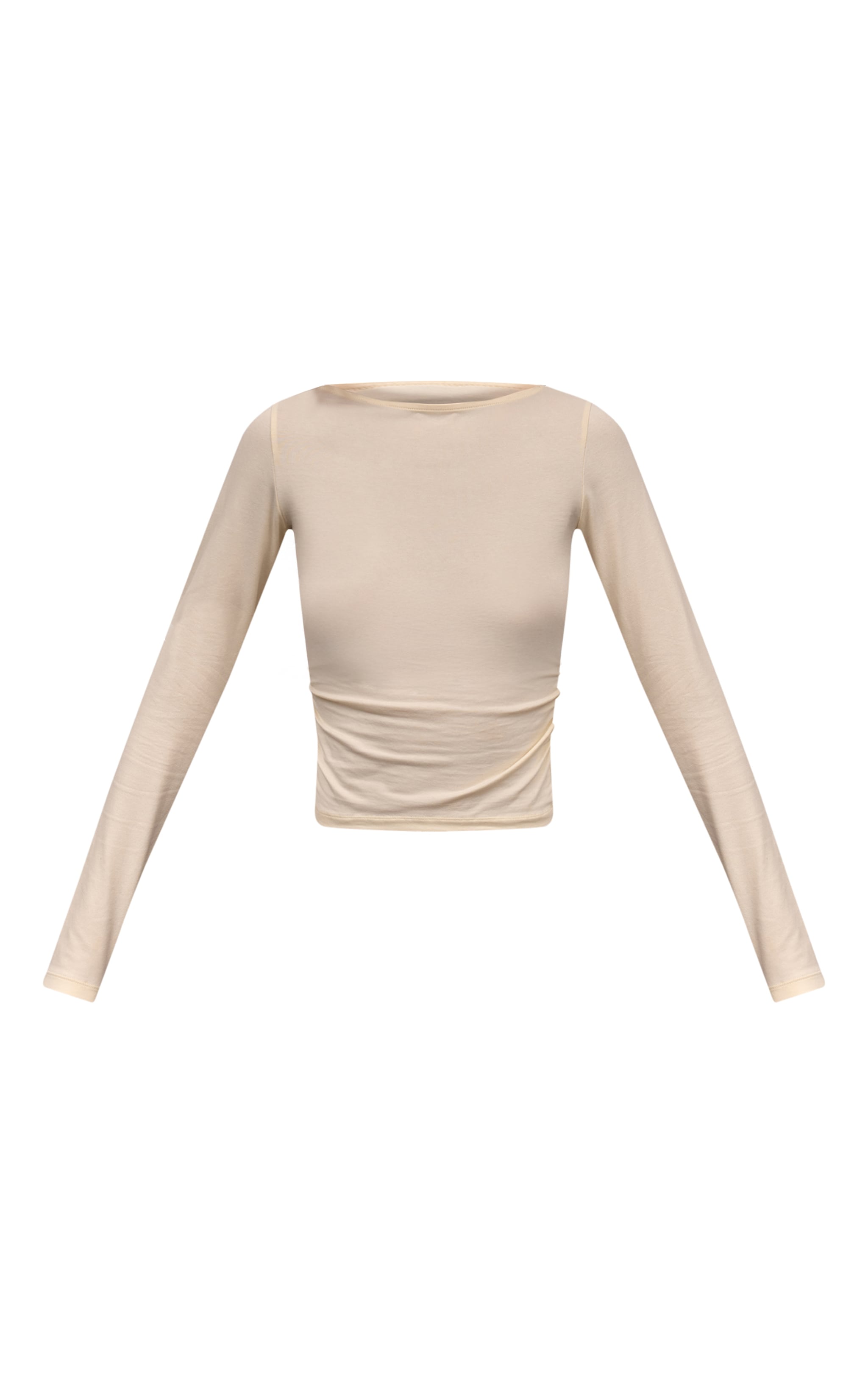 Top en coton doux crème froncé sur les côtés à manches longues image 5