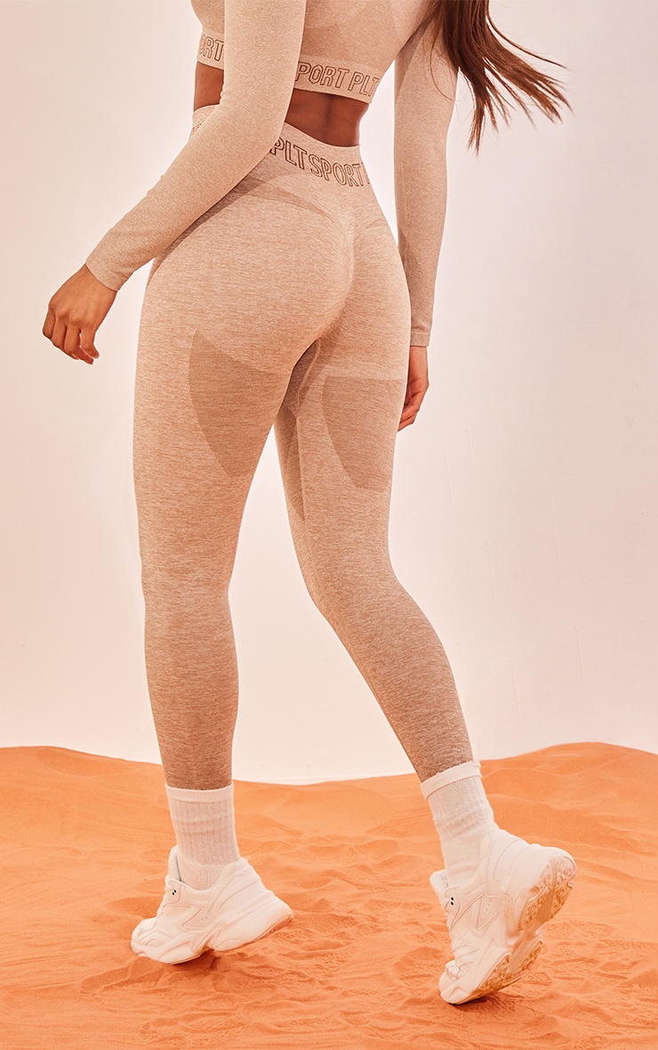 PRETTYLITTLETHING Oatmeal Sport Seamless Ruched Bum Leggings image 3